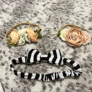 Toddler girl headbands gorgeous bouquet floral bows stripes 3 pieces included